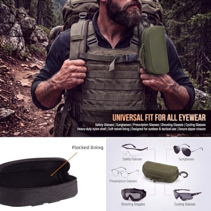 Peminkoo Tactical MOLLE Glasses Case Shockproof Sunglasses Pouch with Clip - color: Green