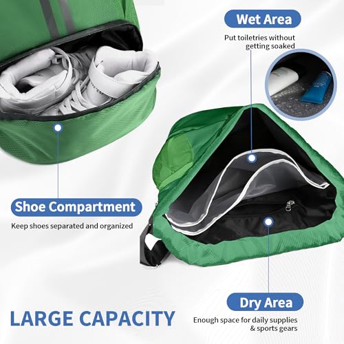 JELUTAR Drawstring Backpack Gym Bag with Shoes Pocket, Dark Green - color: Dark Green, size: Medium