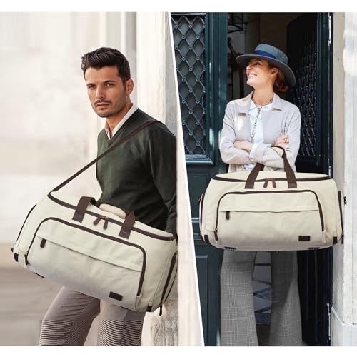 S-ZONE Garment Bag for Travel Convertible Duffle Bag Suit Bag for Men Women - color: Beige