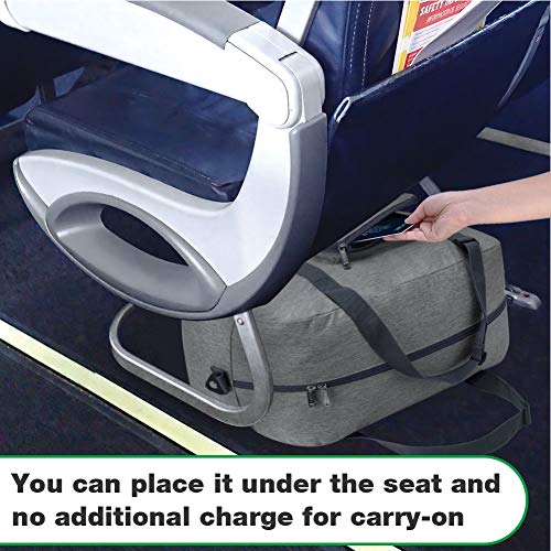 WANDF Foldable Personal Item Travel Bag, Carry on Duffle Bag - color: Light Grey 40L