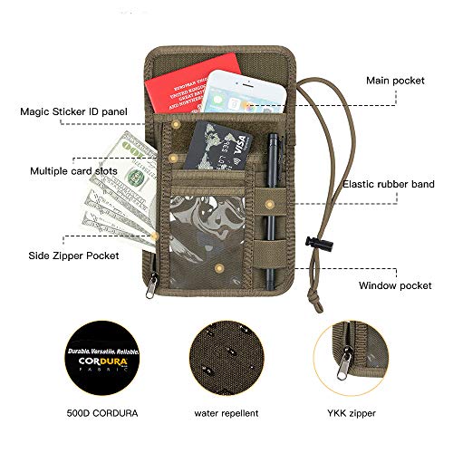 EXCELLENT ELITE SPANKER Passport Holder Nylon Neck Pouch with Lanyard - color: Ranger Green