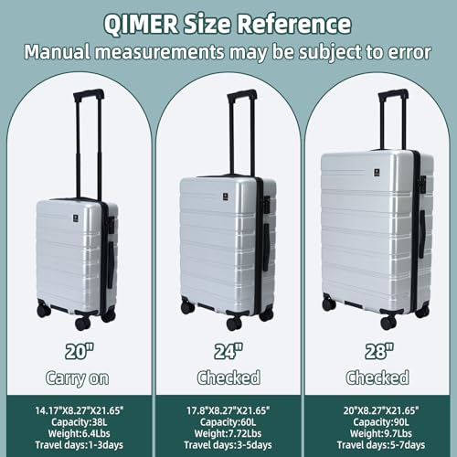 Luggage Sets 3 Piece, 100% PC Hardside Luggage with Spinner Wheel TSA LOCK Lightweight Quiet Suitable for Men and Women, Family Y01 Silver 20/24/28(Diagonal stripes) - color: Silver, size: 20"/24"/28"-Non-Expandable