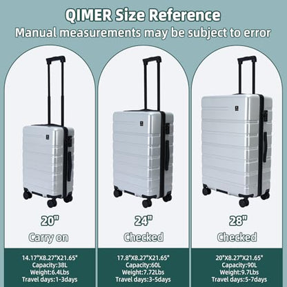 Luggage Sets 3 Piece, 100% PC Hardside Luggage with Spinner Wheel TSA LOCK Lightweight Quiet Suitable for Men and Women, Family Y01 Silver 20/24/28(Diagonal stripes) - color: Silver, size: 20"/24"/28"-Non-Expandable