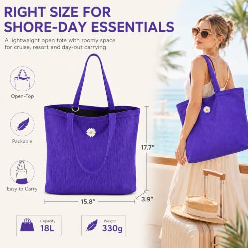 Purple Black Packable Tote Bag for Women with Pockets, Everyday Tote Bag