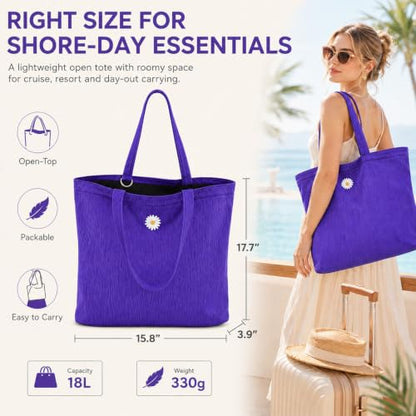 Purple Black Packable Tote Bag for Women with Pockets, Everyday Tote Bag