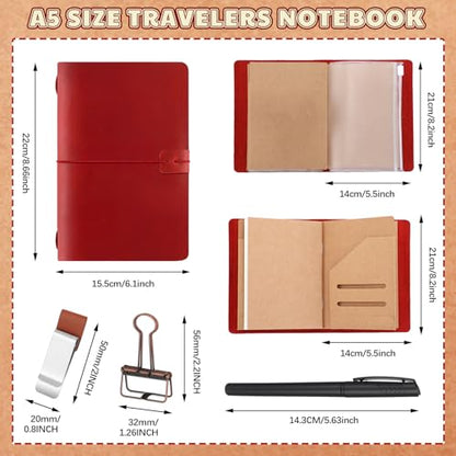 Traveling Refillable Leather Journal Notebook, Wine Red, A5 Size - color: Wine Red, size: A5 Size