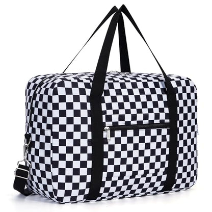 Narwey Personal Item Travel Bag, Carry on Foldable Duffle Bag for Women Men - color: ZCB-Black Checkerboard
