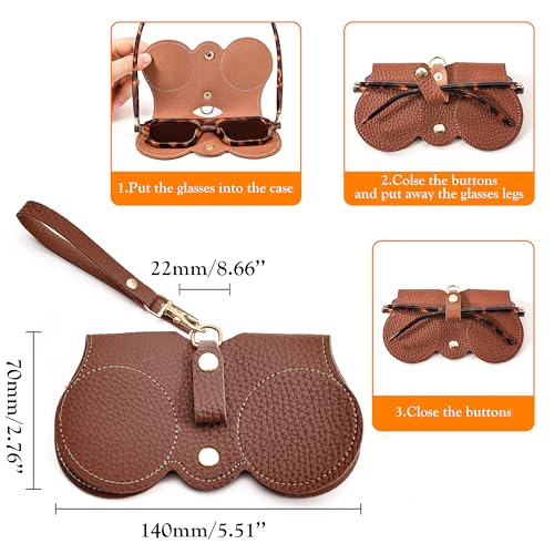 FEISEDY 2Pack Soft Leather Sunglass Bag, Portable Holder Eyeglasses Case - color: Grey + Brown
