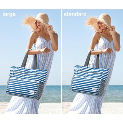 G4Free Beach Bag, Waterproof Sandproof Large Capacity Foldable for Women - color: Navy Stripe, size: 35L