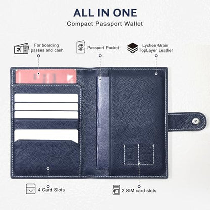Genuine Leather Slim Passport Holder with RFID &Tracker Slot (Blue) - color: Blue
