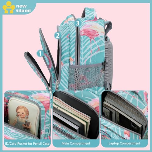 NEW TILAMI 18 Inch Rolling Backpack with Lunch Bag for Girls Boys School - color: Flamingo