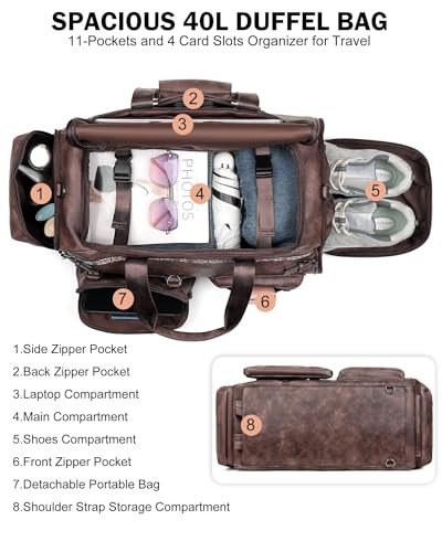FADEON Duffle Bag for Women, Large Convertible Carry on Overnight Backpack | Designer Leather Mens Weekend Bags for Travel, Business, Trip, Daily, Gift, Work, Brown - color: Coffee Brown Retro Style