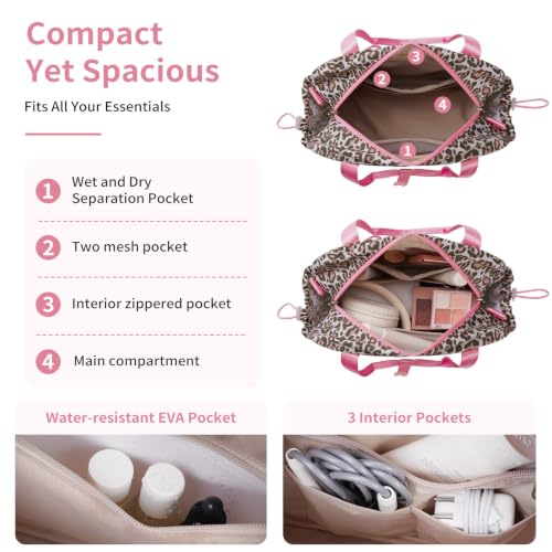ECOHUB Small Gym Bag for Women, Mini Duffle Bag Pink Leopard Print - color: Pink Leopard Print