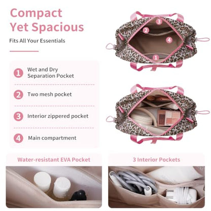 ECOHUB Small Gym Bag for Women, Mini Duffle Bag Pink Leopard Print - color: Pink Leopard Print