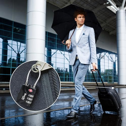 TSA Approved Cable Luggage Locks 2 Pack, 3-Dial Combination Travel Lock Set with Flexible Steel Cable for Suitcases, Backpacks, Carry On Bags, Duffels, Zippers & Cabin Baggage, Small Keyless Padlocks