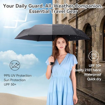 Mini Umbrella for Travel, Compact Folding Umbrella with Case - color: Black