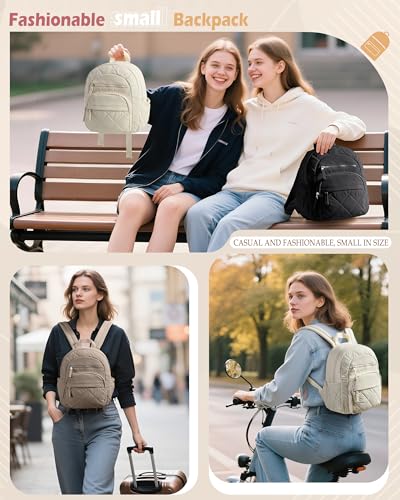 Smasrob Women Mini Backpack with RFID Blocking Pocket, Small Puffer Purse - color: Beige