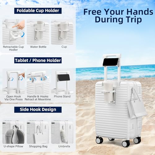 HanTrip 20 Inch Top Opening Hard Shell Carry on Luggage with Wheels, White - color: White, size: Expandable 20 Inch