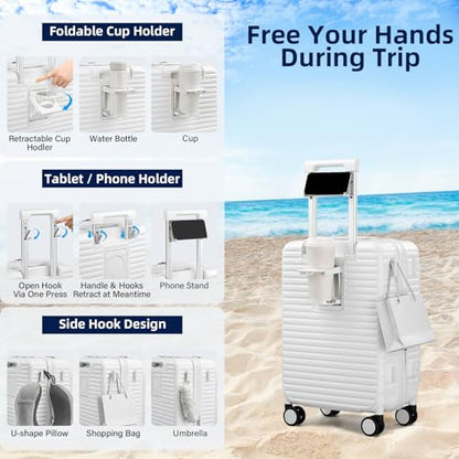 HanTrip 20 Inch Top Opening Hard Shell Carry on Luggage with Wheels, White - color: White, size: Expandable 20 Inch