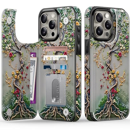 FUNMIKO for iPhone 15 Pro Max Wallet Case, Card Holder, RFID-Blocking - color: Blooming Tree of Life, size: iPhone 15 Pro Max