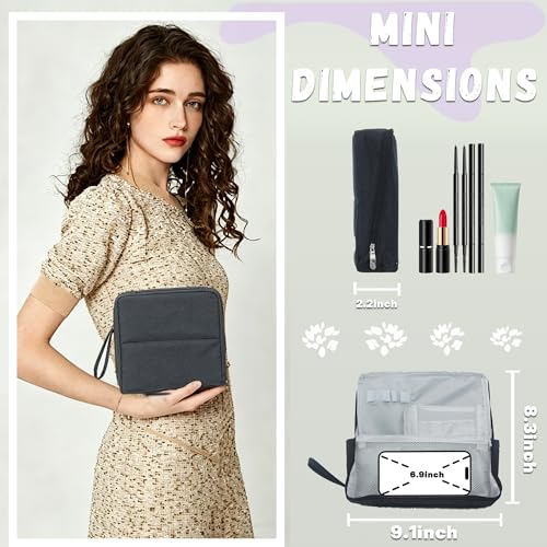 standing Makeup Bag, Compact Yet Spacious Cosmetic Organizer, Waterproof Toiletry Bag with Divider, Brush Holder, Upright Design & Phone/Mirror Holder, Portable Travel Case,blue - color: blue