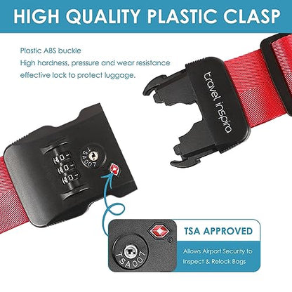 Travel Inspira TSA Accepted Long Luggage Cross Straps for Suitcases - color: Cross Red