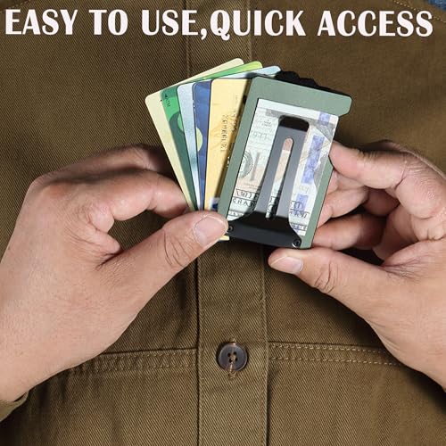 Minimalist Slim Wallet for Men,RFID Blocking Metal Wallet,Aluminum Credit Card Holder & Money Clip 12-15 Cards,Slim Rfid Front Pocket Mens Wallet - color: A1 Matte Green