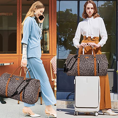 Convertible 2-in-1 Garment Bag for Travel With Toiletry Bag for Women & Men - color: C-brown Leopard