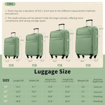 RIGO Softside 4 Piece Luggage Set, Expandable Suitcases with Spinner Wheels & TSA Lock, Lightweight Polyester Travel Luggage 18/22/26/30 Inch