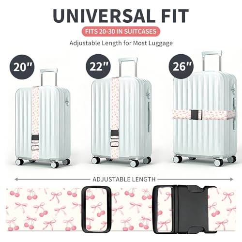 Luggage Strap for Suitcases Adjustable Travel Belt with Quick Release Buckle, Cute Travel Accessories for Suitcase Strap Cute Cherry Bow - color: Cute Cherry Bow