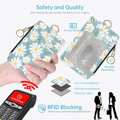 2-in-1 ID Badge Holder & Lanyard Wallet，Cute Zippered Pouch Little Daisy - color: Little Daisy