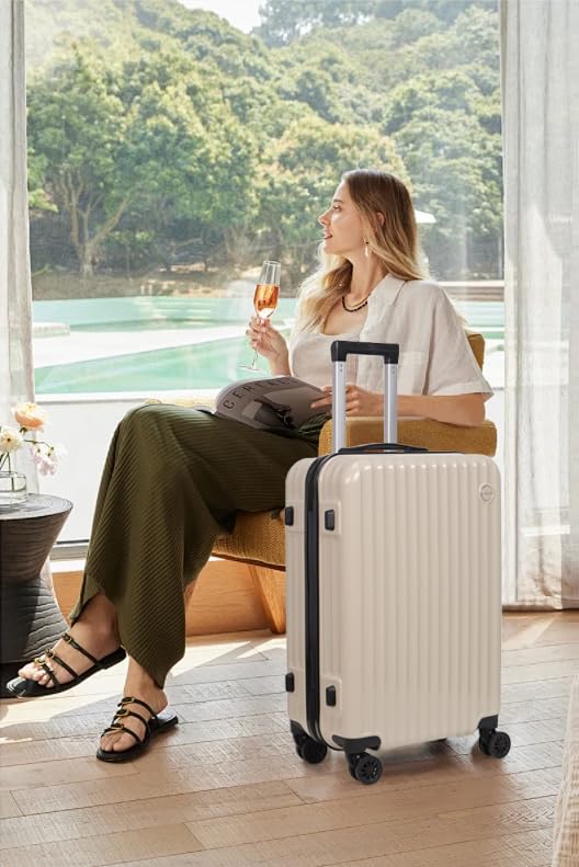 3-Piece Hardside Luggage Set ABS+PC Spinner Suitcase(Beige) - color: Beige, size: Large