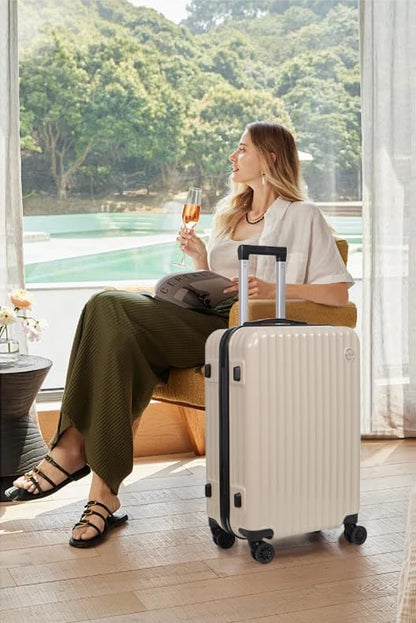 3-Piece Hardside Luggage Set ABS+PC Spinner Suitcase(Beige) - color: Beige, size: Large