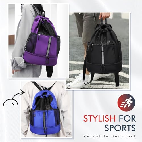 PinCute Drawstring Backpack for Men Women, Mesh Gym Bag for Beach - color: Black