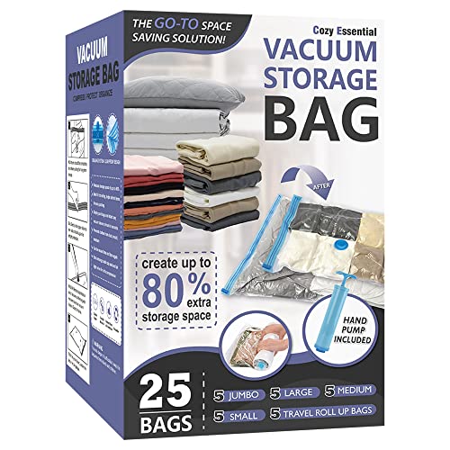 Vacuum Storage Bags with Hand Pump, Vacuum Seal Space Saver Bags,25 Combo - size: Combo