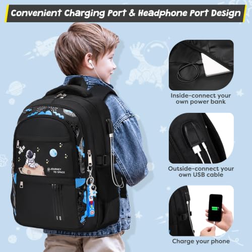 ACESAK Astronaut Backpack for Boys - Boy Backpack Schoolbag with Lunch Bag - color: Black