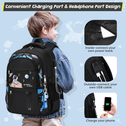 ACESAK Astronaut Backpack for Boys - Boy Backpack Schoolbag with Lunch Bag - color: Black