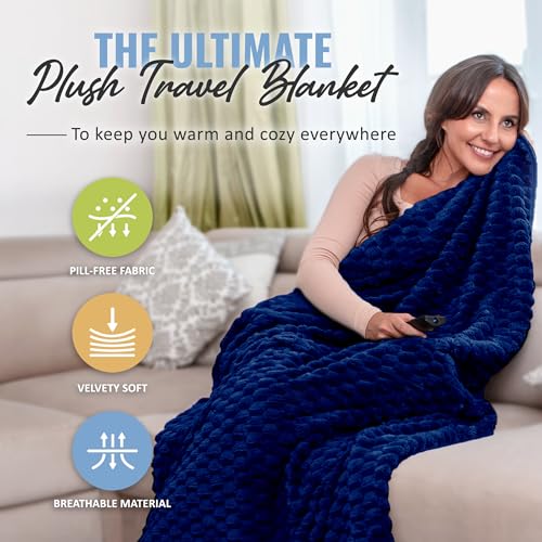 BOACAY Packable Travel Blanket for Airplane, Car - Compact Office Blanket - Portable Pillow for Adults, Kids with Case, Luggage Sleeve, Backpack Clip - color: Navy Blue