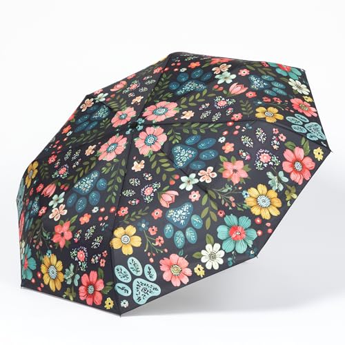 Whimsical Paw Print Compact Small Folding Travel Umbrella Auto Open Close - color: Floral Pawscape