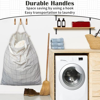 Canvas Laundry Bag with Handles & Drawstring, XL 33"Wx 35"H,Geometry Grid - color: Geometry Grid,1pc XL, size: XL 33"W x 35"H┃1 Pack