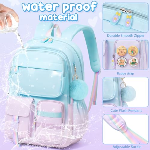 Fimibuke Backpacks for Girls, 3 PCS Gradient Kids Bookbag Set for School - color: purple pink