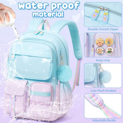 Fimibuke Backpacks for Girls, 3 PCS Gradient Kids Bookbag Set for School - color: purple pink
