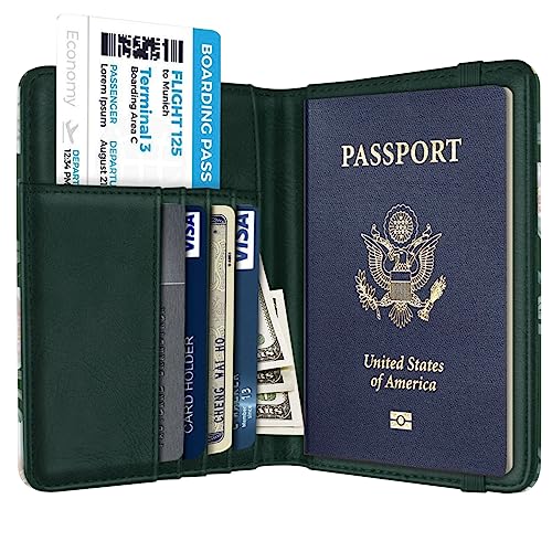 Coco Rossi Passport Holder Cover, RFID Travel Wallet Women Card Holder - color: Green Flower