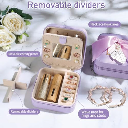 AYGXU Travel Jewelry Box for Women and Girls - Small Case With Initial A-Z - Teacher Gifts - color: purple, size: J