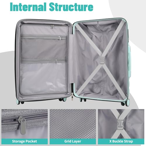 WireHot 3-Piece Hardshell Travel Luggage Set, Mint Green, 20in/24in/28in - color: Mint Green, size: 20in/24in/28in (3-Piece Set)