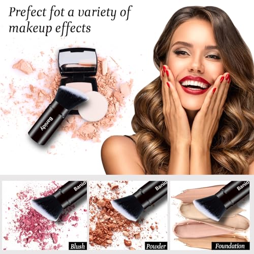 Makeup Brush Kabuki Retractable Travel Face Brushes Portable Blush Brush - style: Flat-Angle-Black