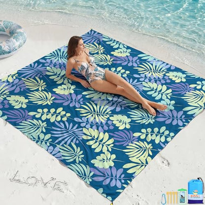 Beach Blanket Waterproof Sandproof 78''X81''/78''X110'' Large Beach Towel - color: Leaves, size: 78''X110"