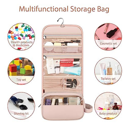 FINTIE Portable Toiletry Cosmetic Travel Bag Hanging Makeup Organizer - color: Pink