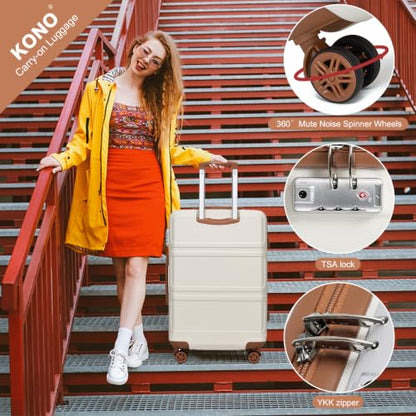 Kono Suitcase Set 3 Piece Luggage Set Expandable with Spinner Wheels - color: Cream White, size: 6-piece set (Db/Tb/12/20/24/28)