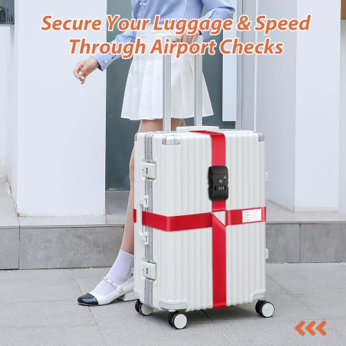 TSA Approved Luggage Straps with Combination Lock, Cross Red - color: Cross Red